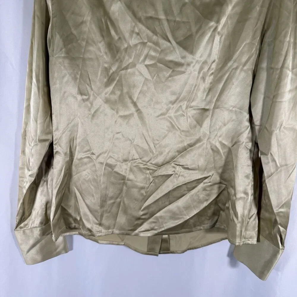 Casual Corner Stretch Silk Blend Blouse Women's 6 Green Button Up Long Sleeve